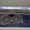 Comfort Zone Window Fan for Bedroom, 9 inch 3 Speed Dual Fans with Auto-Locking Expanders, 3 Modes (Cool, Circulate, Exhaust), Remote Control, Fabric Cover plus Bug Screen, White, 9" Twin Window Fan W/ Remote