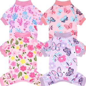 XPUDAC 4 Pack Dog Pajamas Soft Strechy Summer Dog Pjs Puppy Clothes for Small Medium Dogs Boy Girl Cat Pet Outfits, Small (Small(Chest-14" Back-10" Neck-9.5"))