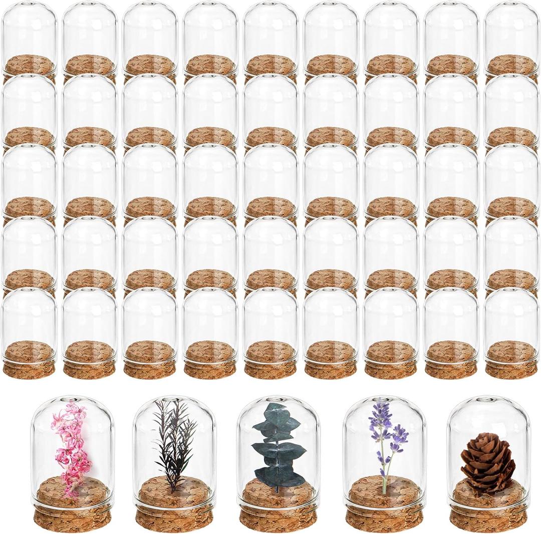 50 Pack Cloche Bell Jar, Mini Glass Jars with Cork Lids, 8ml Glass Dome Cloche with Base, Decorative Display Dome for Specimen, Flower Storage, Arts Dispaly, Party Favor