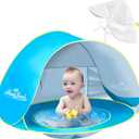 Monobeach Baby Beach Tent with Sun Hat Pop Up Portable Shade Pool UPF50+ UV Protection Sun Shelter for Infant with Easy Set Up Canopy (Blue)