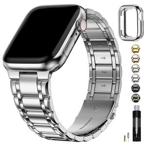 Fullmosa Bands Compatible with Apple Watch Band 41mm 40mm 38mm, Stainless Steel iWatch Band with Case for Apple Watch Series 9 8 7 6 5 4 3 2 1 SE3/2/1, Silver
