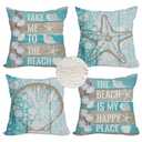Qinqingo Outdoor Waterproof Throw Pillow Covers 24x24 inch Nautical Wood Beach Starfish Scallop Decorative Pillow Covers Coastal Theme Pillowcase for Patio Furniture Garden Set of 4, Turquoise Blue