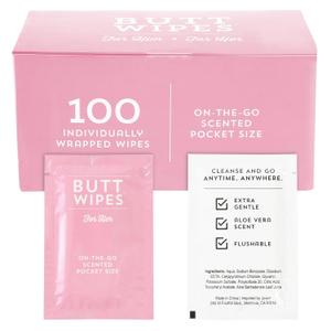 BLUE PANDA 100 Pack Wet Travel Butt Wipes, Flushable Wipes Individually Wrapped for Adults (Aloe Vera Scented), Pink