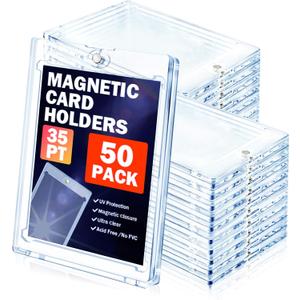 50ct Magnetic Card Holder for Trading Cards, 35 PT Clear Trading Card Sleeves, Hard Plastic Baseball Card Protectors, for Collectible, TCG, MTG, YUGIOH, Football, Sports Cards