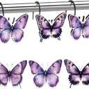 Sawysine 12 Pcs Purple Butterfly Shower Curtain Hooks Set Wood Decorative Purple Butterfly Bathroom Decor Accessories Lilac Spring Shower Curtain Hangers for Bathroom Bedroom Living Room