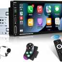 6.9 Inch Single Din Wireless Carplay Car Stereo, Touch Screen Android Auto Car Radio, 1 Din Bluetooth Audio Receiver with Backup Camera, Mirror Link, FM, EQ, USB/Type-C/Aux Input, Mic, SWC