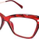 2 x Focus Series Reading Glasses for Women - Full Rim, Polycarbonate & Metal, Includes Case, Cleaning Cloth (Red)