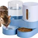 2 Pack Automatic Cat Feeder Stainless Steel Water Dispenser Gravity Food Feeder and Waterer Set with Pet Food Bowl for Small Medium Kitten Puppy Pets Large Capacity(Blue)