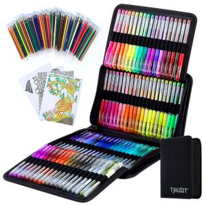TANMIT Glitter Gel Pens, 24 Pack Glitter Pen with Case for Adults Coloring Books, Artist Colored Gel Markers with 40% More Ink for Drawing Scraobooking Writing Doodling