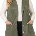 Agnes Orinda Plus Size Utility Vest for Women Lapel Sleeveless Lightweight Casual Suede Vests Jacket (2X, Green)