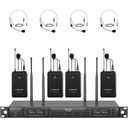 Phenyx Pro 4-Channel Wireless Microphone System, UHF Auto Scan Cordless Mic Set, 4 Bodypacks w/Headsets/Lapel Mics, 4x40 Frequencies, 328ft Coverage, Mic for Church, DJ, Meeting (PTU-7000-4B)