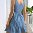 SOLY HUX Women's Summer Sleeveless Scoop Neck Ruffle Flowy Short Dress Going Out Outfits (Blue, L)