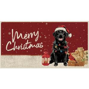 Dlzdn Christmas Black Labrador Dog Door Mat Winter Non-Slip Rubber Backed Entryway Rugs for Indoor Outdoor Entrance Floor 16 x 30 Inch