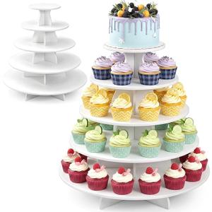 Nuanchu 5 Tier Large Wooden Cupcake Stand, Round, White