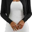 Women's Cropped Cardigan Sweaters Crew Neck Button Down Open Front Knit Bolero Shrugs (Black, S)