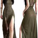 SINROYEE Women High Slit Long Dress Sexy Sleeveless Cocktail Dress Sexy Cutout Bodycon Party Club Cami Dresses (Medium, Khaki 4)