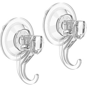 VIS'V Suction Cup Hooks, Small Shower Suction Hooks, Heavy Duty, Removable and Reusable, Clear, 2 Pcs
