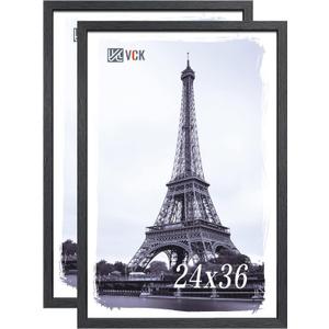 VCK 24x36 Poster Frames 2 Pack, Black Solid Wood Picture Frame, Textured Exclusive Wall Gallery Frame