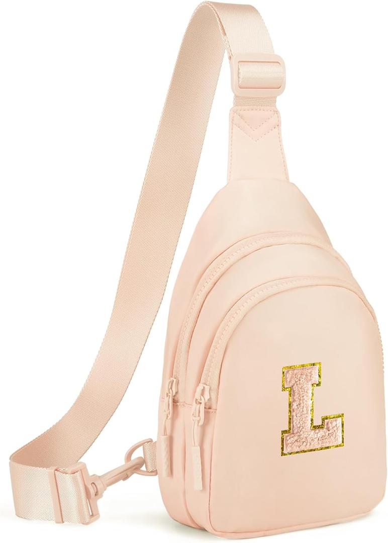 Viverte Small Initial Sling Bag for Girls & Women - Cute Crossbody Fanny Pack Gift (Coral Pink)