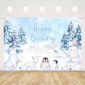 MEHOFOND 7x5ft Winter Happy Birthday Backdrop for Boy Winter Onederland Arctic Polar Animals 1st Birthday Party Decorations Photography Background Little Snowflake Photo Booth Banner