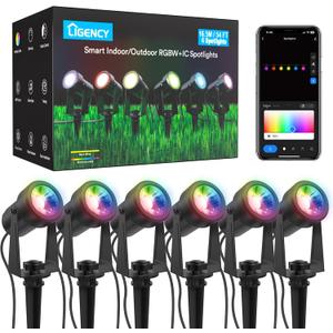 Ligency 54FT Smart Landscape Lights Kit, One-Plug 6-Pack RGBW Color Changing Outdoor Spotlights, IP65 Waterproof Plug-in Tree Lights for Yard Garden - Integrated Daisy Chain Design