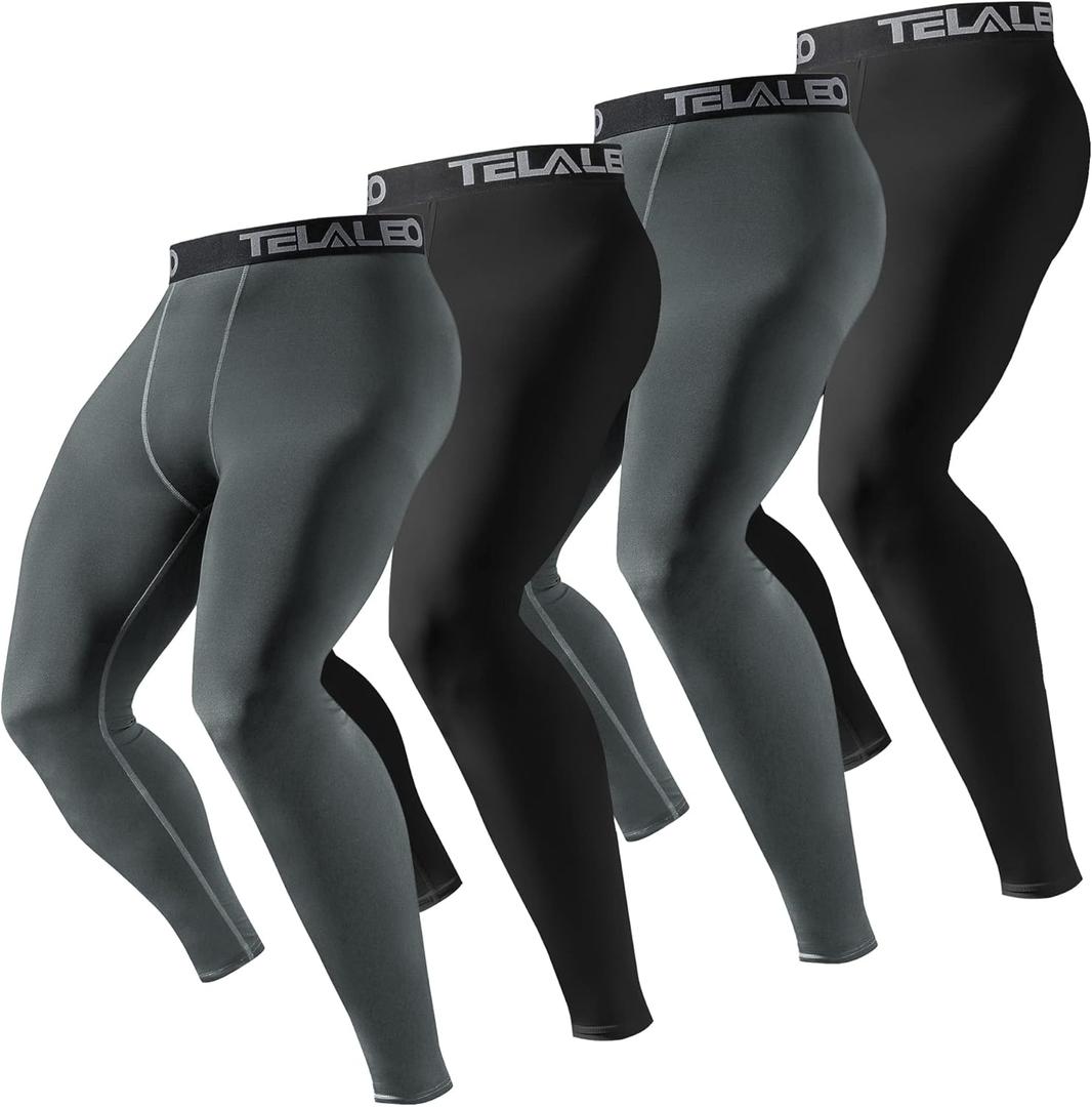 TELALEO 6 or 4 Pack Men's Compression Pants Leggings Sports Tights Performance Athletic Base layer Workout Running (Large)