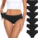 coskefy Women's Underwear Cotton Hipster Panties Low Rise Briefs Soft Strench Breathable Ladies Bikini Underwear 6 Pack L