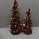 CRCZK Valentines Day Rattan Table Tree Decor with Lights Valentines Day Decorations 2Pack Lighted Tree with Red Heart&Berries Pink Table Centerpieces Valentine's Day Decorations Indoor Party Gifts