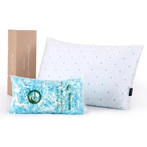 Cooling Pillows Queen Size  with Extra Stuffing 100% Shredded Memory Foam Pillows with Washable Cover for Side Back Stomach Sleeper Hypoallergenic (Blue) 1 Pack
