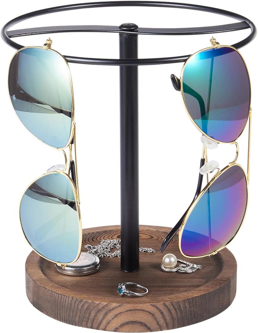 BDBDYEAY Sunglasses Organizer Wood Glasses Holder Stand, Metal Sunglass Storage Display Rack for 12Pairs Eyeglasses, Eyewear Organizer for Dresser Table Desk Countertop Bedroom