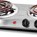 OVENTE Electric Countertop Double Burner, 1700W Cooktop with 6" and 5.75" Stainless Steel Coil Hot Plates, 5 Level Temperature Control, Indicator Lights and Easy to Clean Cooking Stove, Silver BGC102S