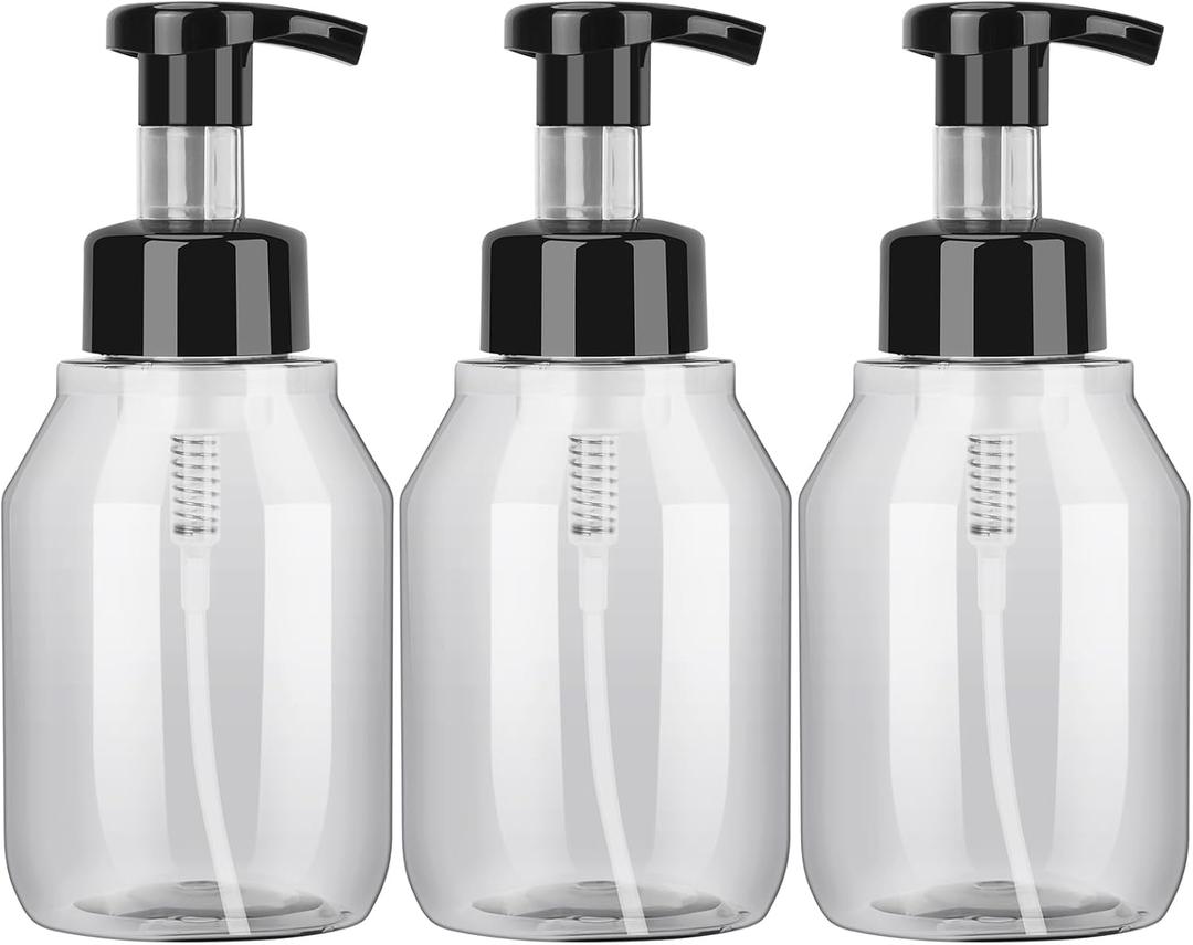 FYY Foaming Soap Dispenser Refillable - 3 Pack Gray-Black Clear 12oz Foaming Hand Soap Dispenser Pump Bottle for Bathroom Vanities Kitchen, Plastic Foam Soap Dispenser for Liquid Soap, Shampoo