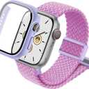 sylacor Braided Stretchy Band with Case Compatible with Kids Apple Watch Band (Purple, 38mm)