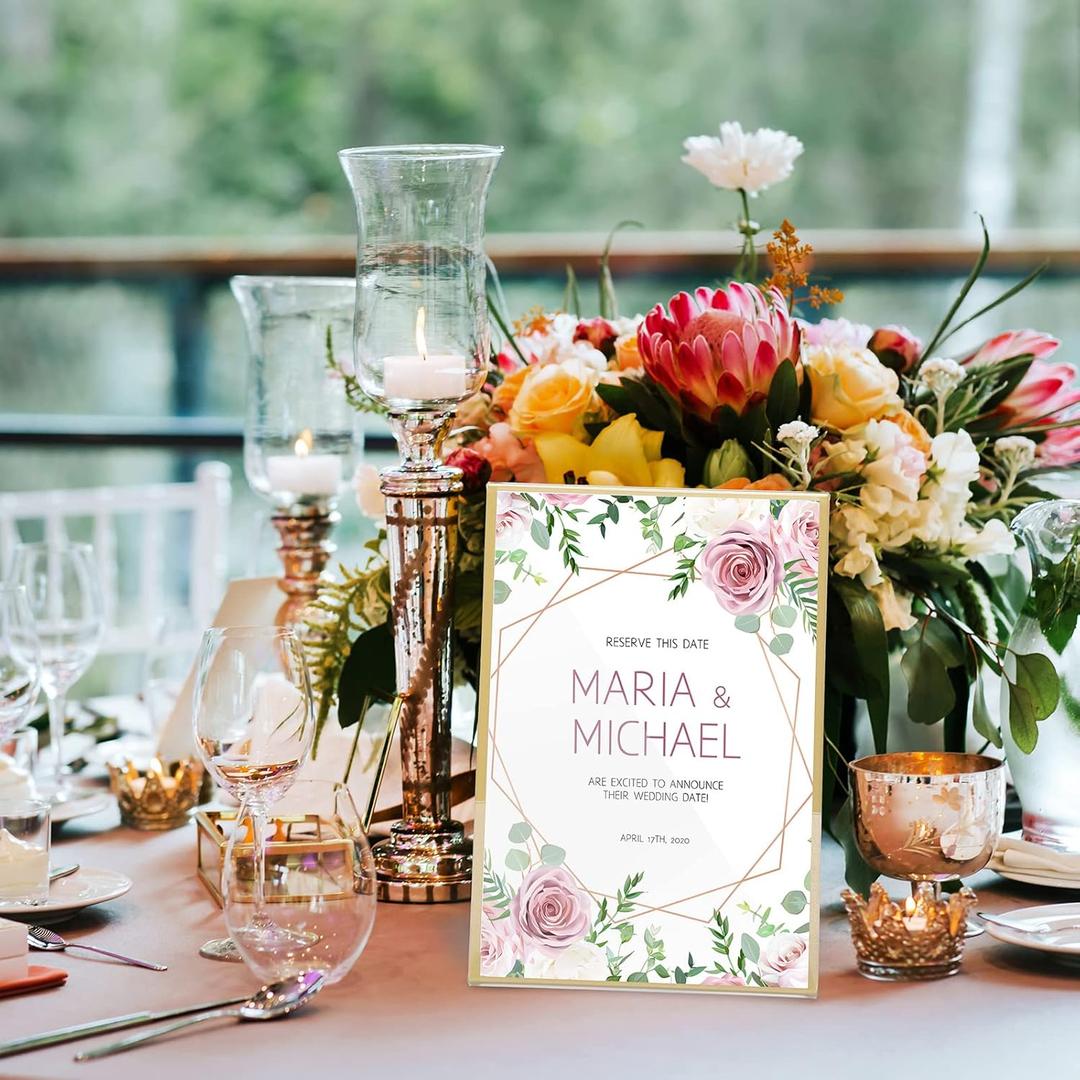 30 Pcs Xiaoyztan Golden Edge Table Sign Holder L Shaped Clear Acrylic Photo Stand Plastic Card Holder For Party Wedding Restaurant Art Crafts 5.25 x 7.35 Inch