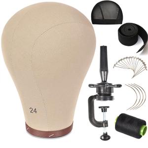 21''-24''Inch Wig Head Cork Canvas Block Head Mannequin Head With Stand for Making Wigs (24 inch, Brown)