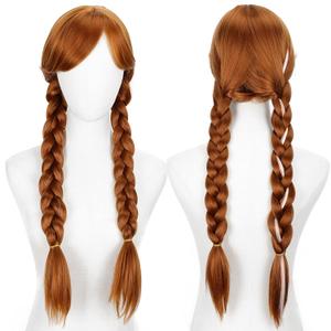 Long Brown Double tail Braided Princess Wig Cosplay Costume Wigs Heat Resistant Synthetic Fibers Soft Durable Breathable Anime Cosplay Wigs for Women Party or Halloween Christmas
