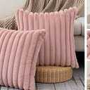 MADIZZ Set of 2 Faux Wool Plush Decorative Throw Pillow Covers 16x16 Inch Light Blue Fluffy Striped Soft Decorative Cushion Cover for Sofa Bedroom Pillow Shell Pink