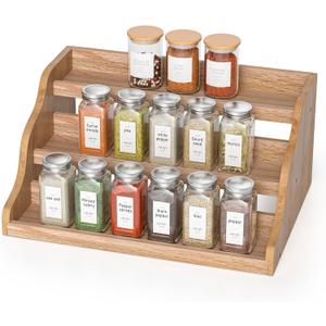 Tiered Spice Rack Organizer for Cabinet, Wooden Spice Rack for Countertop, Spice Shelf organizer Spice Organization for Cabinet (13.75in)