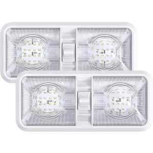 Leisure LED 2 Pack RV LED Ceiling Double Dome Light Fixture with ON/Off Switch Interior Lighting for Car/RV/Trailer/Camper/Boat DC 11-18V Natural White (Natural White 4000-4500K, 2-Pack)