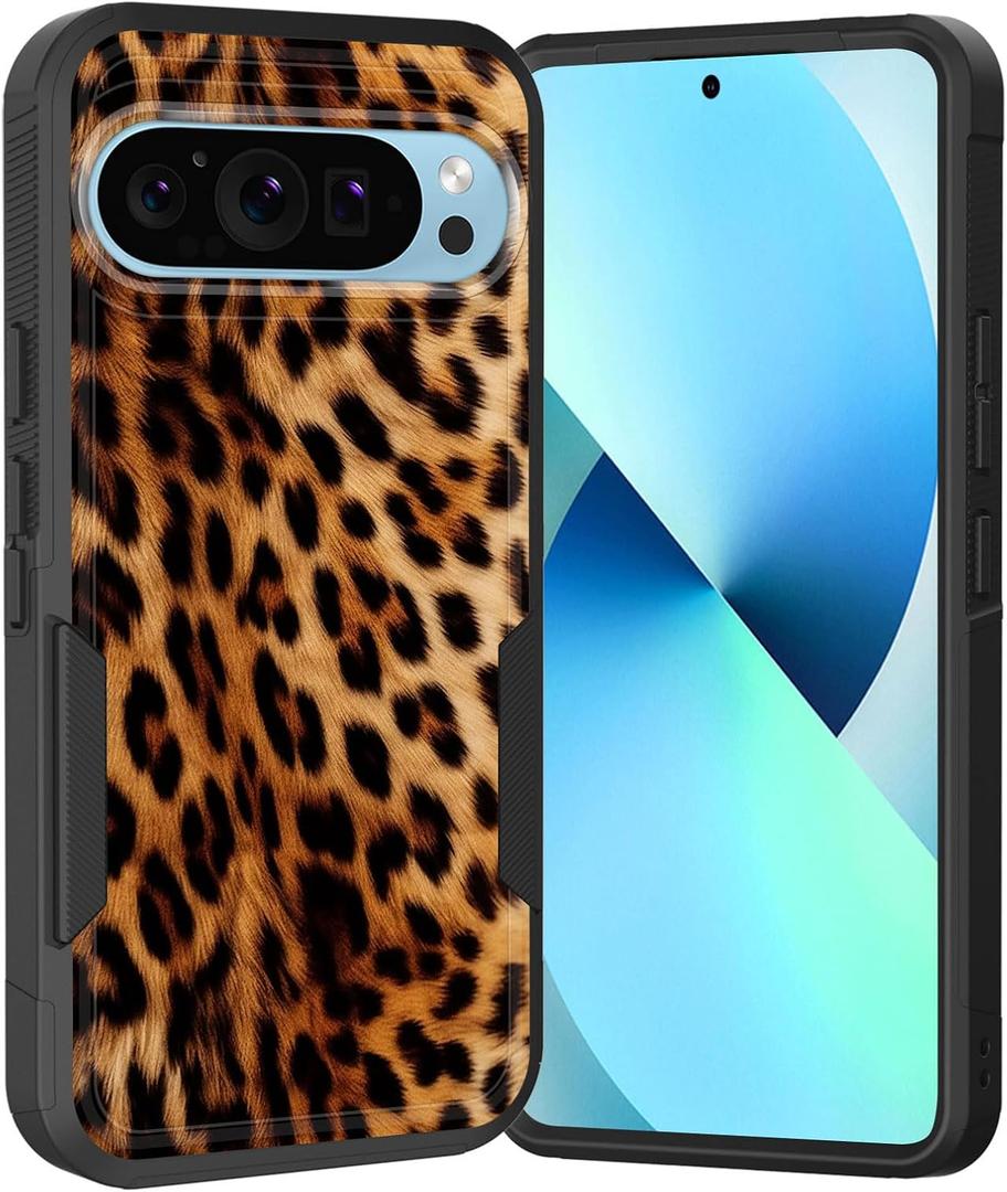 for Pixel 10 Pro XL Case,Dual Layer Hybrid Heavy Duty Rugged Shockproof Hard PC +Soft Silicone Protective Case for Google Pixel 10 Pro XL 6.8 inch 2025,Retro Leopard Print