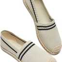 BABUDOG Women's Espadrilles Breathable Flats Shoes Mesh Slip on Loafers Soft White Flats (9, Beige)