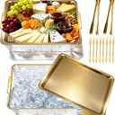 Baderke 2 Sets 11.81" Chilled Serving Tray for Christmas Parties Ice Chilled Party Platter Charcuterie Serving Board Cold Dish Dip with Forks Tongs for Fruit Seafood Vegetable Appetizer (Gold)