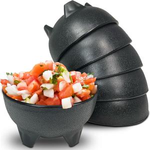 Salsa Bowls  6 Pack (Black), 13oz BPA FREE Small Bowl Unbreakable Mexican Molcajete Chips Guacamole, Serving Dish, Sauce Cup, Side bowl, Snack, Chips, Dip, Nuts, Candy, Ice Cream, Party Use