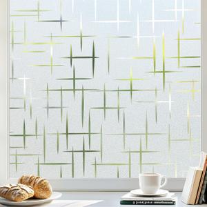 rabbitgoo Window Privacy Film Frosted Glass Window Film, Decorative Privacy Cling, UV Blocking Staic Cling Bathroom Glass Frosting Sticker, Non-Adhesive Front Door Cover, Cross Pattern, 17.5" x 78.7" (Pure), Pack Of 2