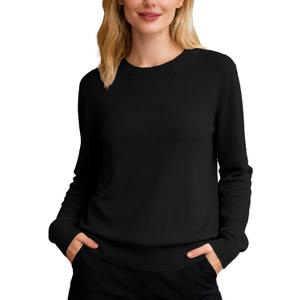 DAIMIDY Women's Sweaters Crewneck Jumper Tops Cotton & Modal Tops (Large, A01 Black)