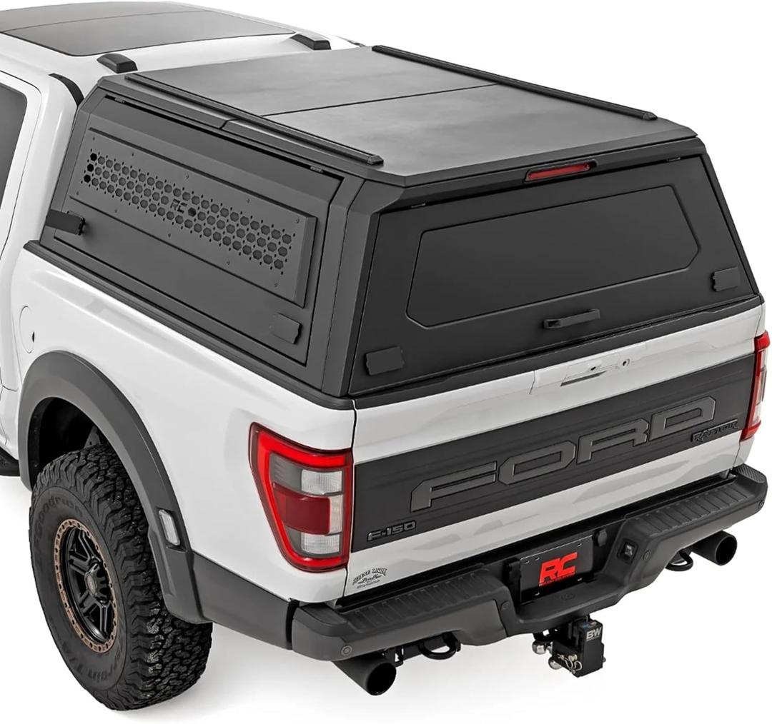 Rough Country Truck Bed Cap Topper for Ford F-150 (2021-2026) 5'7 Bed - Modular Design, Locking Gullwing Access Doors, Molle Panels, LED Interior Lighting