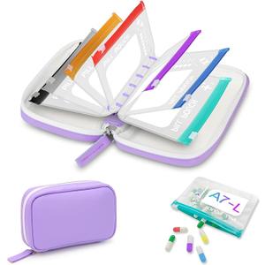 Timueetech A7 Waterproof Pill Organizer with 7 PCS L Size Zippered Pill Pouches for A7 Binder, Large BPA-Free Weekly Medicine Organizer, Color-Coded Reusable Travel Pill Storage System (White)