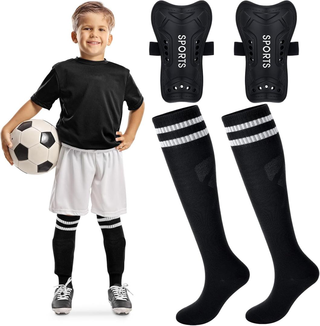 Syhood Soccer Shin Guards and Socks for Toddler Kids Youth, Lightweight Soccer Shin Pads Protective Defender Gear for 3-5, 5-10, 10-15 Years Old Children Teen Boys Girls Sports Game (Black) Small