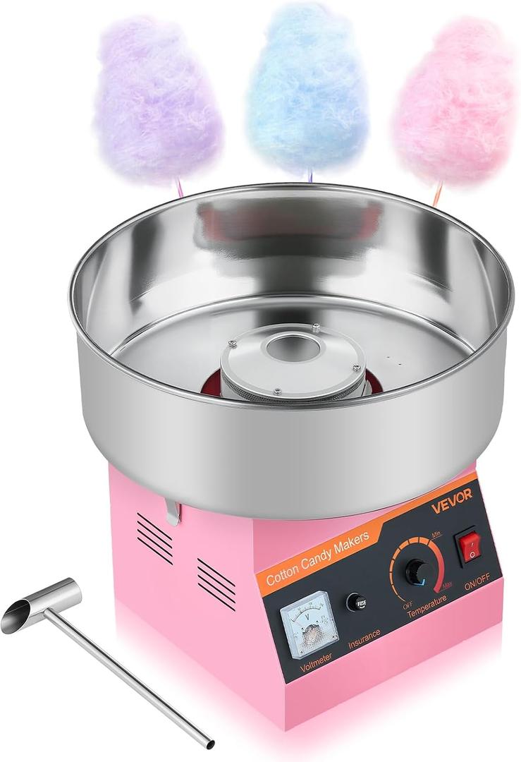 VEVOR Cotton Candy Machine Commercial, 1000W Electric Candy Floss Maker, Easy Use with 15 inch Stainless Steel Bowl and Sugar Scoop, Makes Hard Candy for Home Kids Birthday, Family Party, Pink