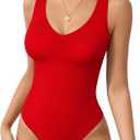 MANGOPOP Women's Deep V Neck Tank Top Bodysuit Sexy Thong Double Lined Body Suit Sleeveless Backless Plunge Going Out Tops, XXL